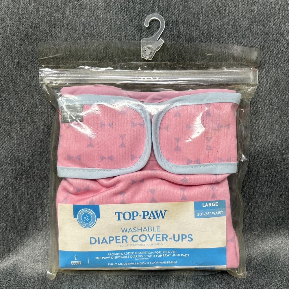 NOS Top Paw Dog Diaper Cover Ups Large Pink Washable 20-26 Inch Waist 2 Pack